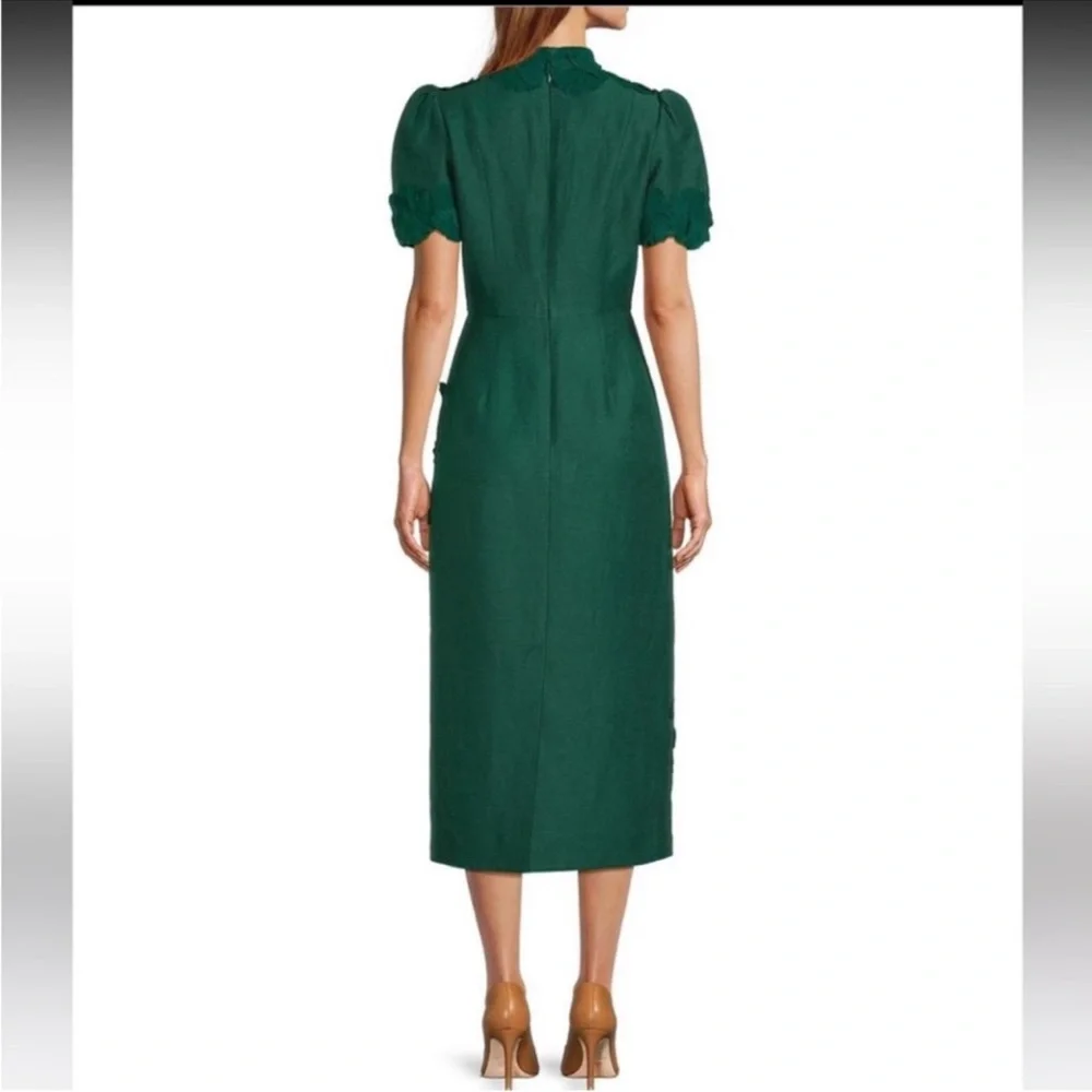 NWT Antonio Melani Willow Floral Applique Mock Neck Short Sleeve Midi Dress - Picture 2 of 9